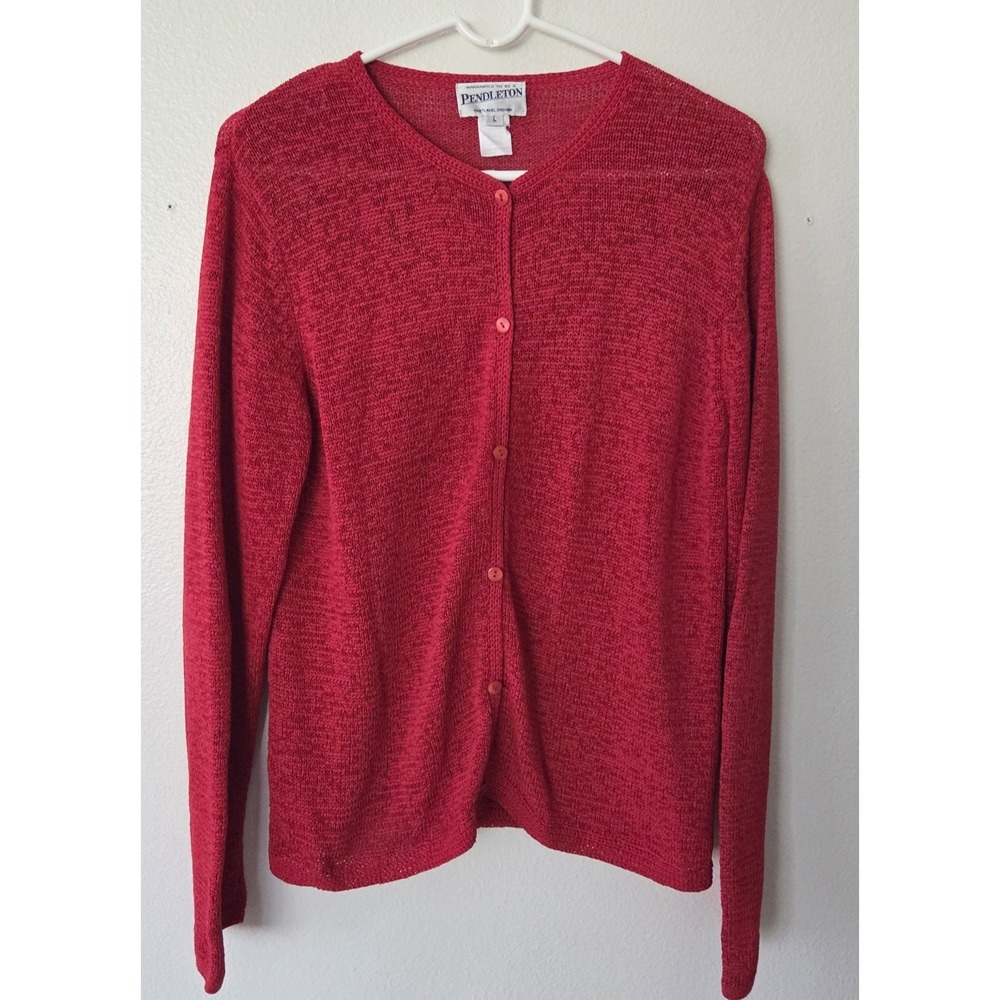 Pendleton Womens Cardigan Large Red Knit Sweater‎ Vintage Button Up Lightweight